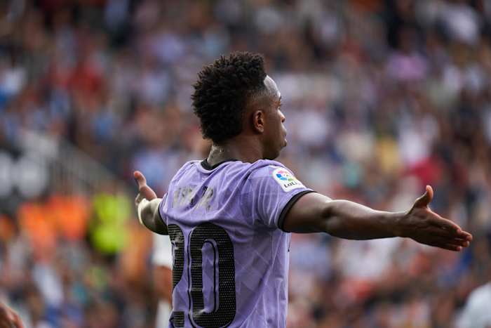 Vinicius Junior pictured during Real Madrid's 1-0 defeat at Valencia in May 2023